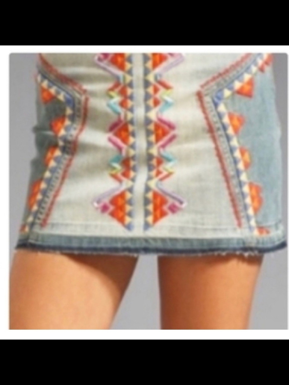 Free People Light Blue Denim Mini Skirt with Multicolor Embroidery
